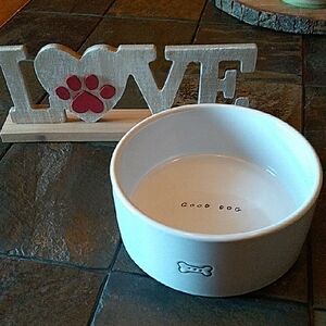 GOOD DOG White Ceramic Dog Bowl with Bone Design 6 INCH